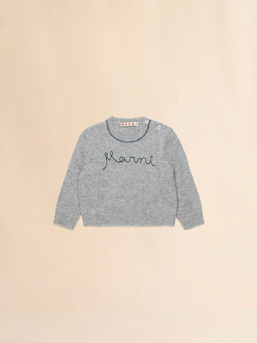 Deep blue wool-cashmere sweater with cursive logo - Knitwear - Image 1