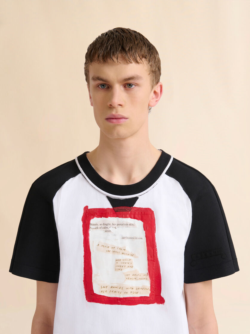 White cotton open-back T-shirt with printed quotes - Shirts - Image 4