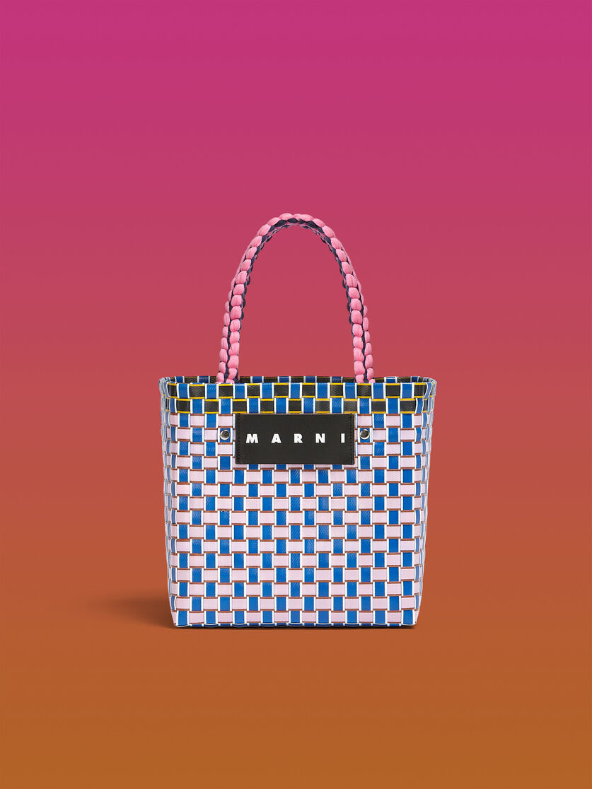 MARNI MARKET BASKET bag in light blue square woven material - Bags - Image 1