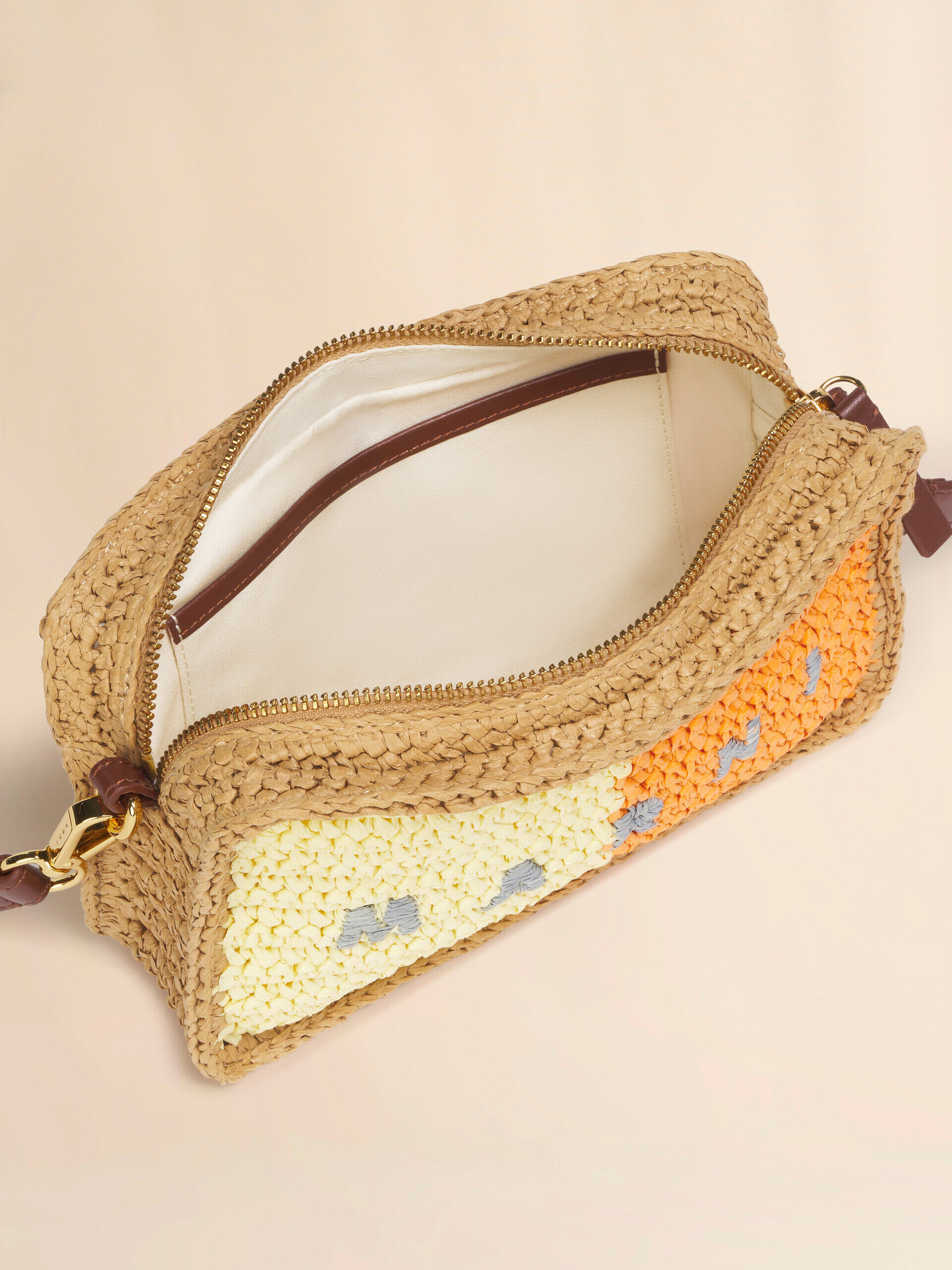 Yellow and orange paper raffia Seaside camera bag | Marni