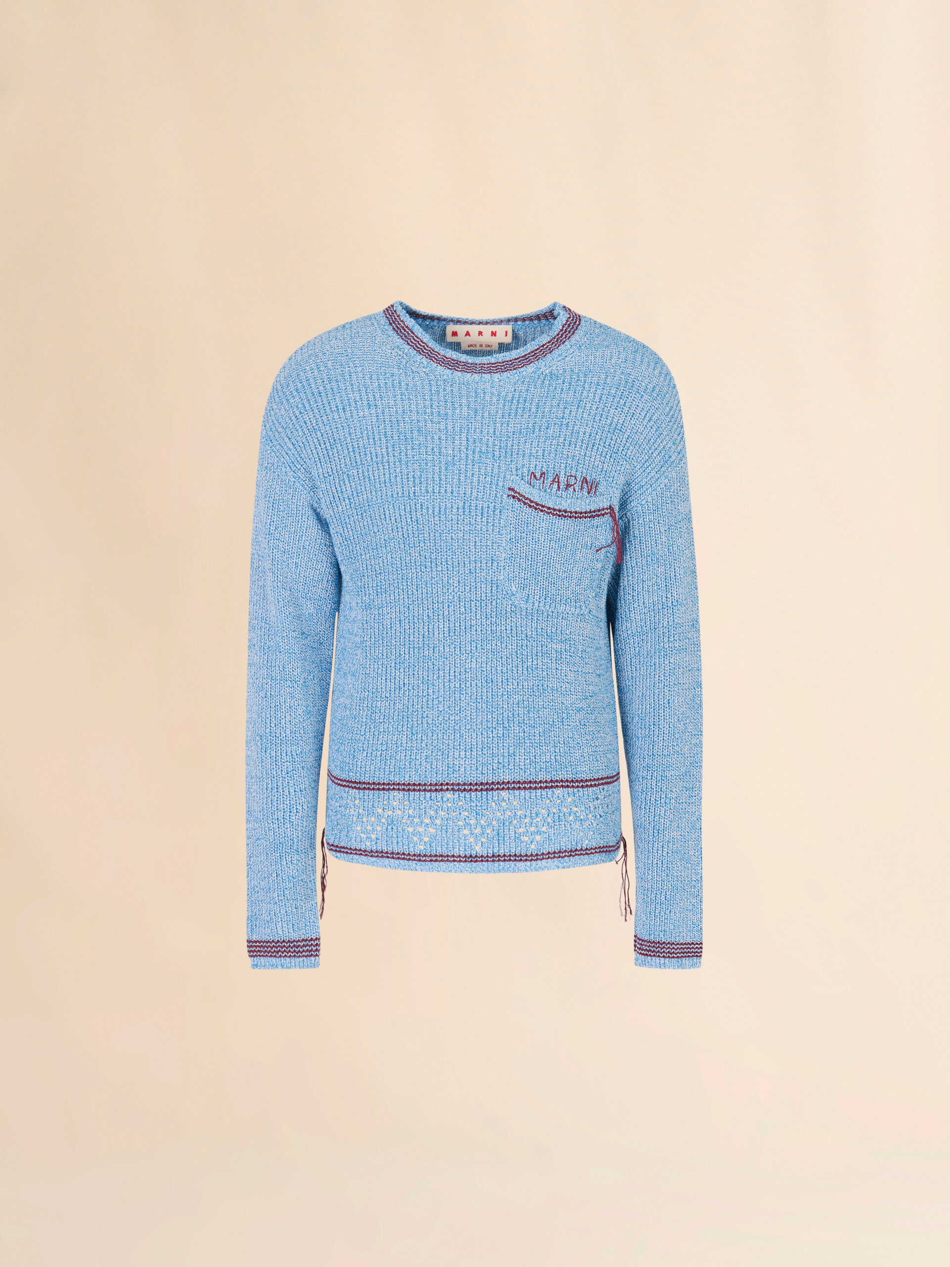 Blue mouliné cotton sweater with Marni Mending | Marni