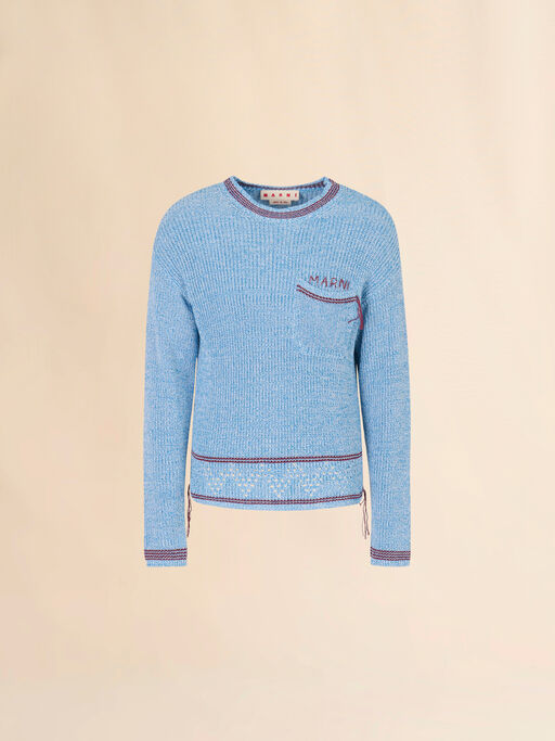 Blue mouliné cotton jumper with Marni Mending - Pullovers