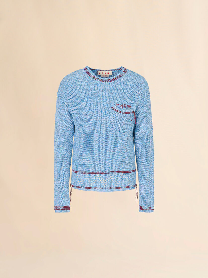 Blue mouliné cotton jumper with Marni Mending, Image 1