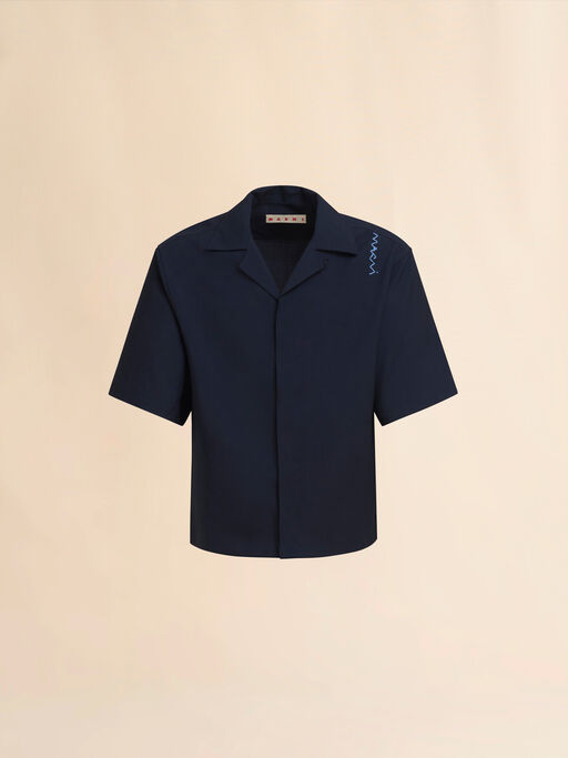 Blue tropical wool bowling shirt with Marni Symbol - Shirts