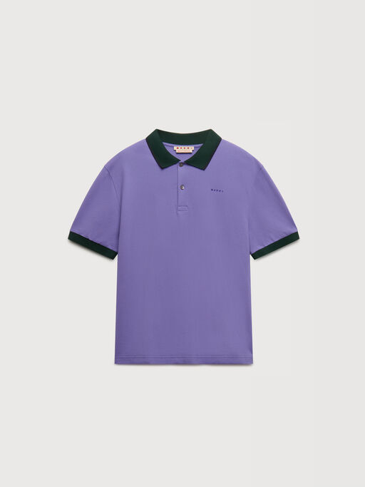 Purple piqu&eacute; polo shirt with contrast trims - Shirts