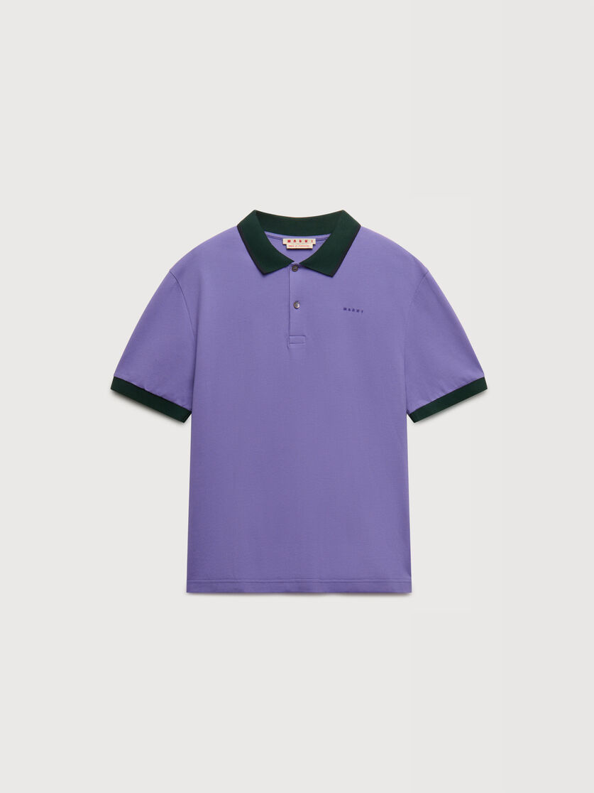 Purple piqu&eacute; polo shirt with contrast trims, Image 1