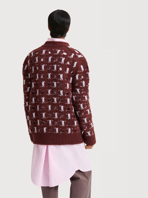 Brown wool-cashmere jumper with cut-out polka dots - Pullovers