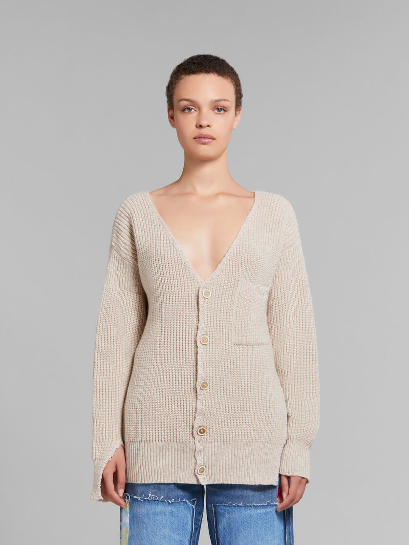 Cardigan en laine avoine avec effet raccommodé Marni - pulls - Image 2