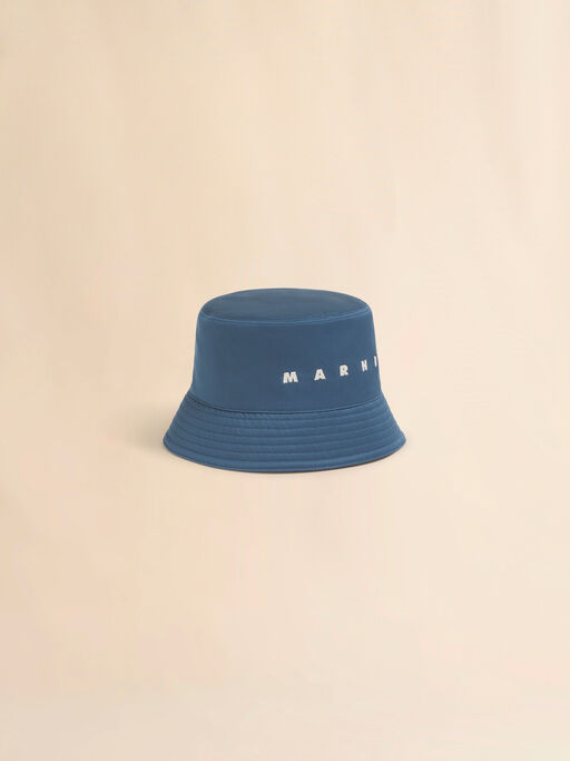 Turquoise water-repellent gabardine bucket hat with embroidered logo - Hats
