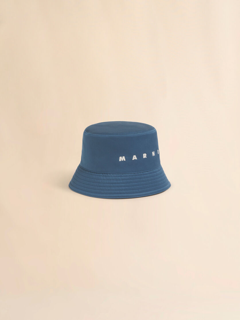Turquoise water-repellent gabardine bucket hat with embroidered logo, Image 1