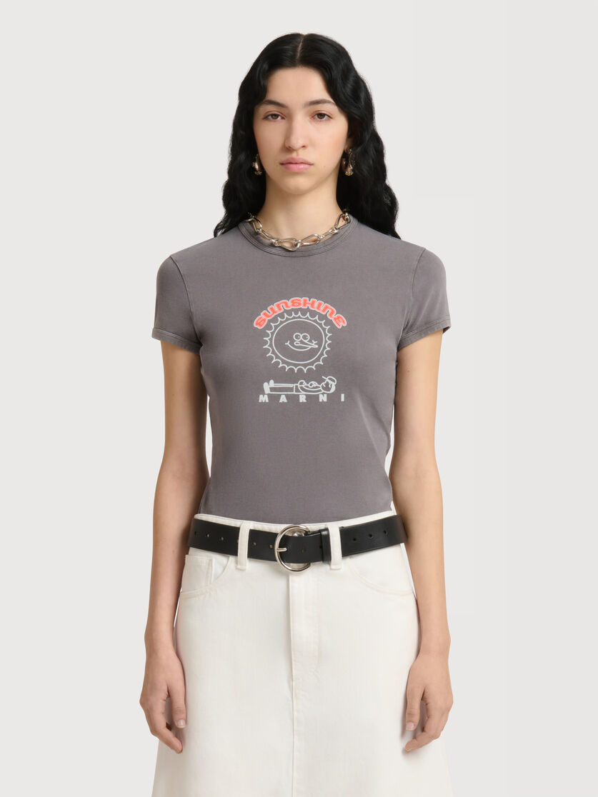 Grey cotton T-shirt with sunshine print, Image 2