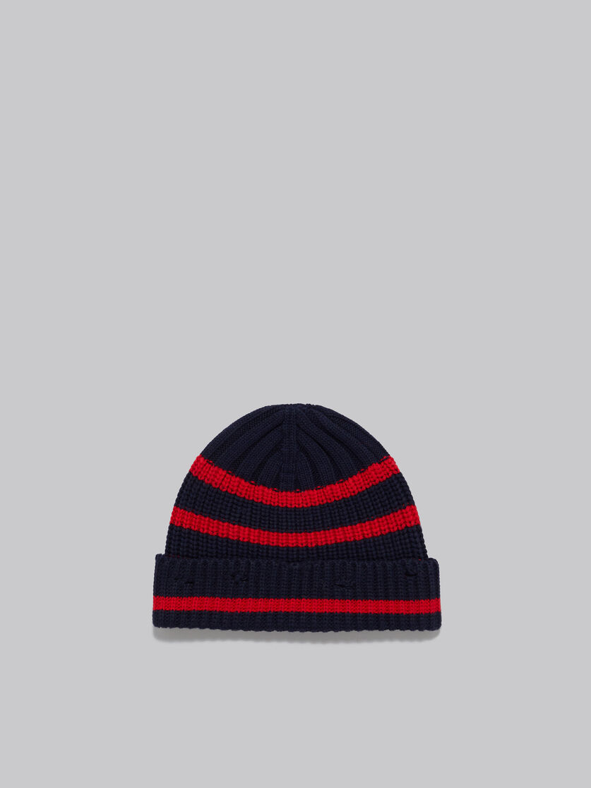 Navy ribbed wool beanie with sailor stripes - Hats - Image 3