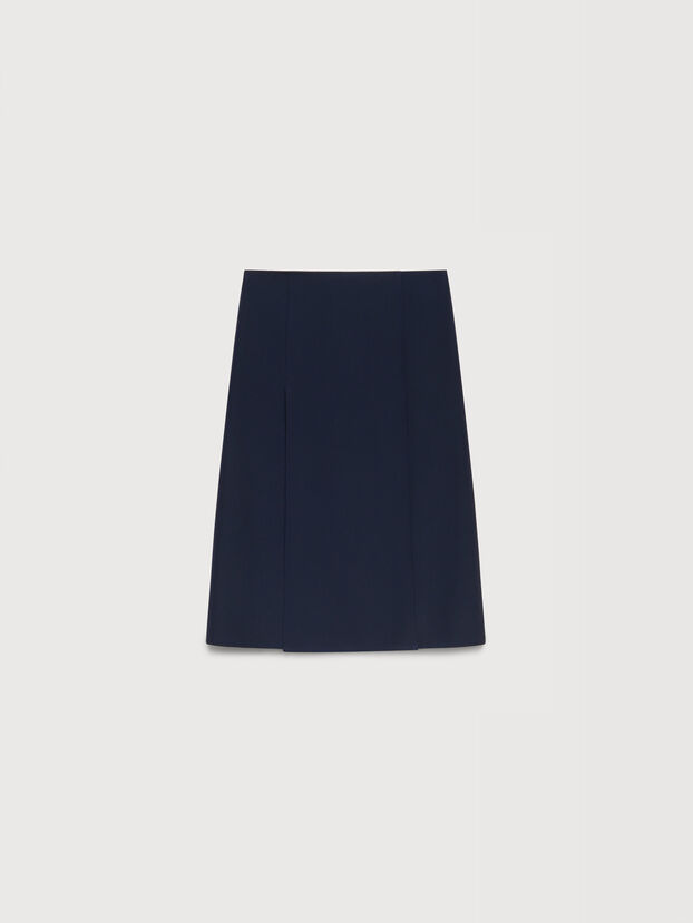 Deep blue techno wool skirt with pleats - Skirts