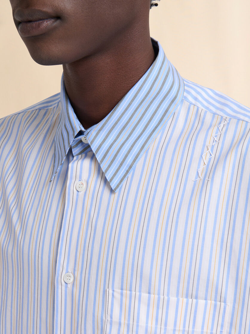 Light blue organic poplin shirt with mixed stripes - Shirts - Image 4