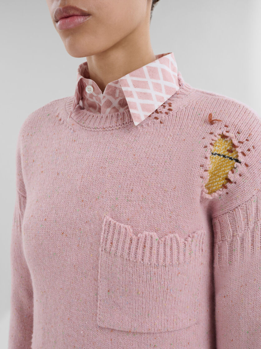 Pink Shetland wool jumper with Marni mending patches | Marni 