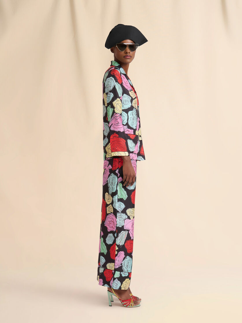 Black silk palazzo trousers with Orion print - Pants - Image 5