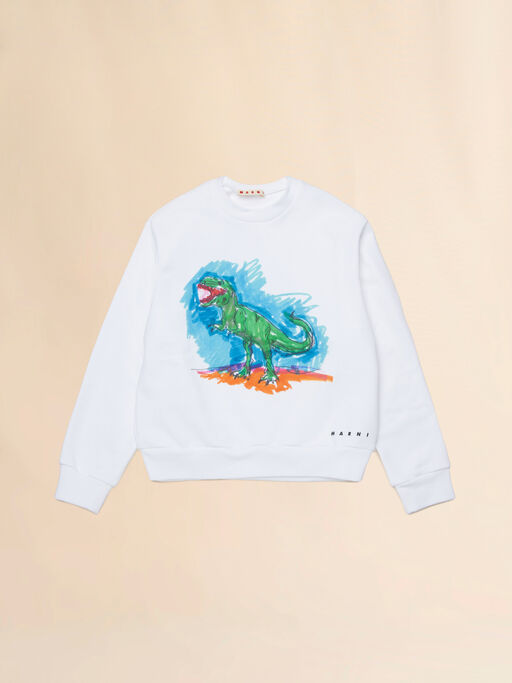 Felpa in cotone bianco con stampa T-rex - Maglieria