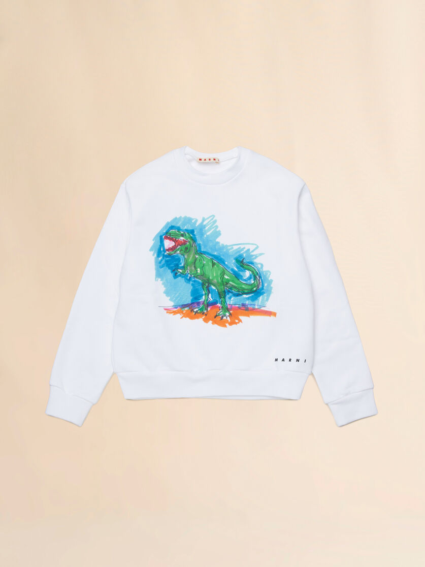 Felpa in cotone bianco con stampa T-rex, Image 1