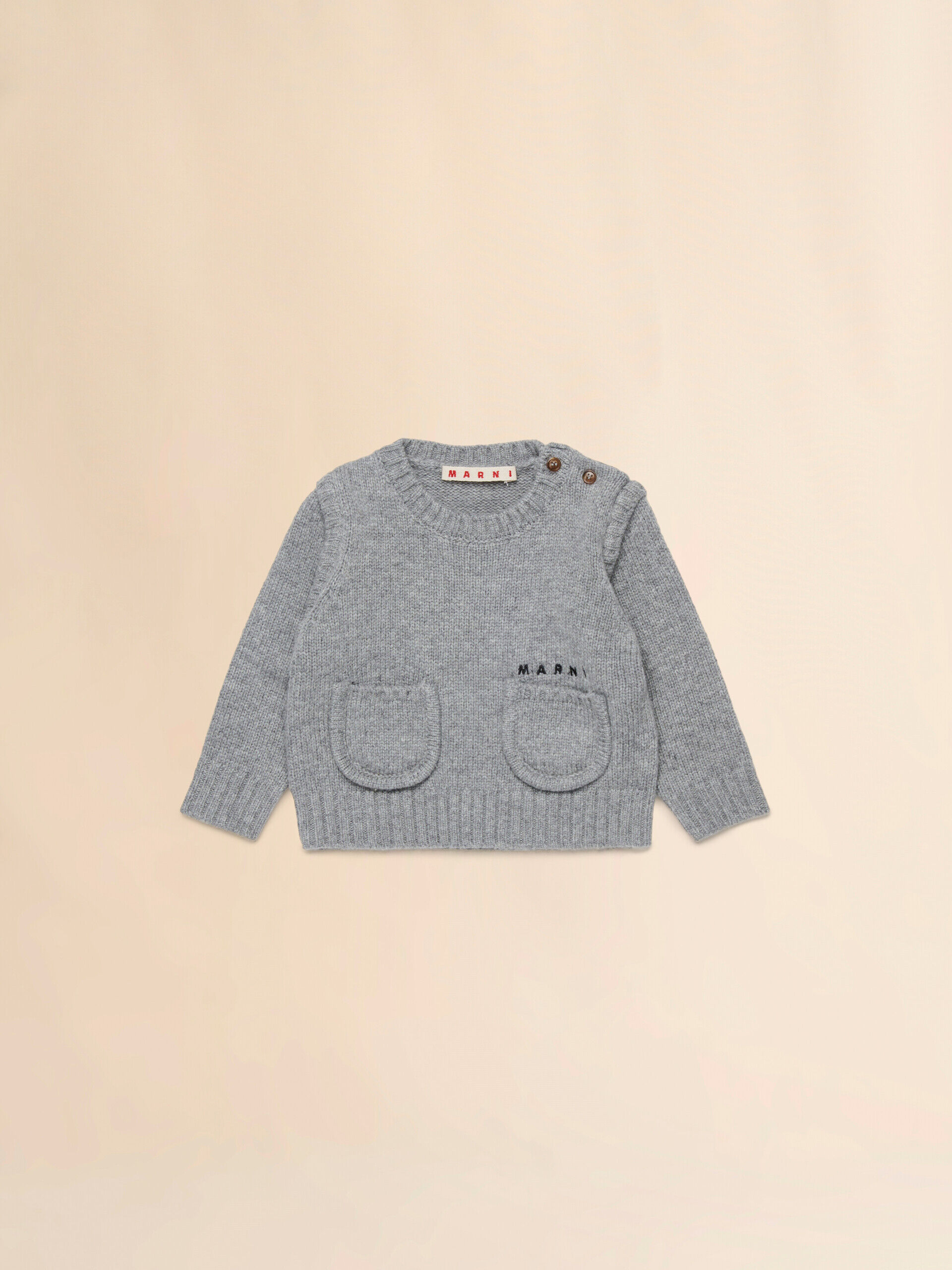 Grey melange wool-nylon jumper with pockets | Marni