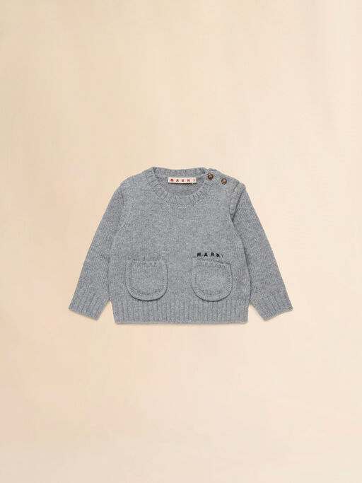 Grey melange wool-nylon jumper with pockets - Knitwear