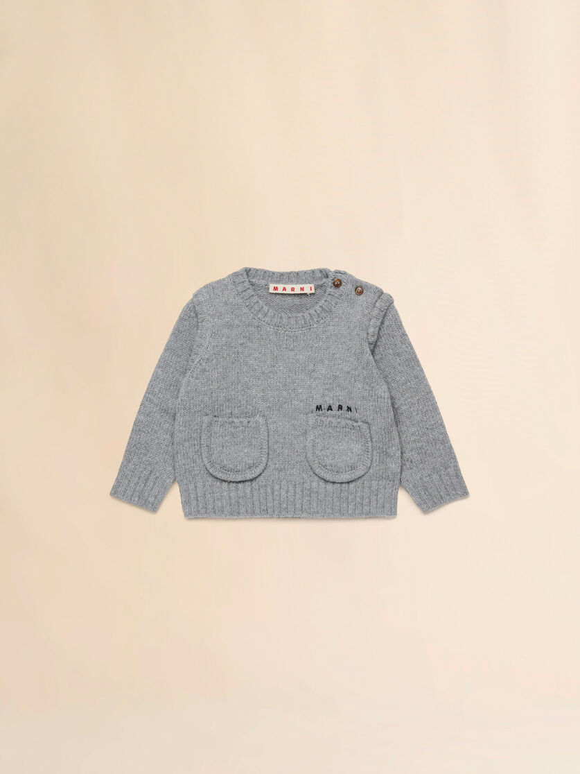 Grey melange wool-nylon jumper with pockets - Knitwear - Image 1