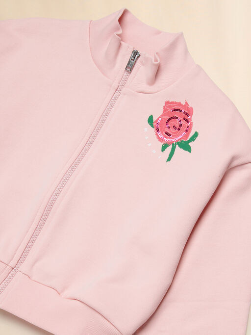 Pink cotton sweatshirt with Tea Time chest print - Sweaters