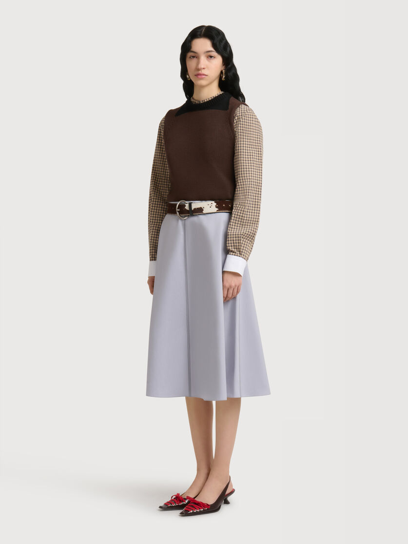 Grey poplin midi skirt with contrast stitching, Image 3