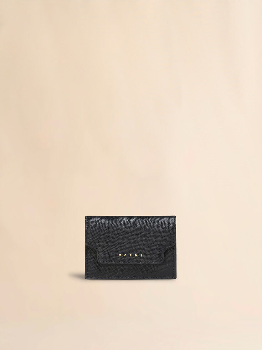 Portafoglio tri-fold in pelle saffiano nera - Portafogli - Image 1