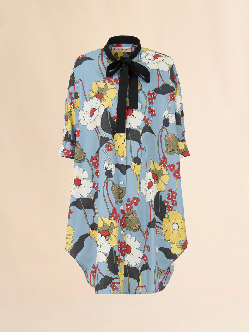 Blue oversized poplin dress with Melodia print, Image 1