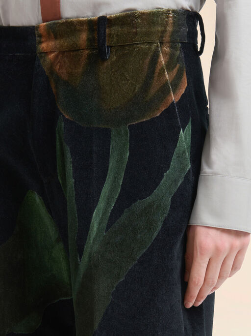 Black velvet trousers with tulip print - Pants