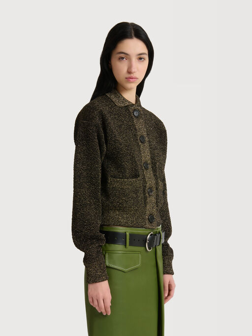 Black wool cardigan with lurex detailing - Pullovers