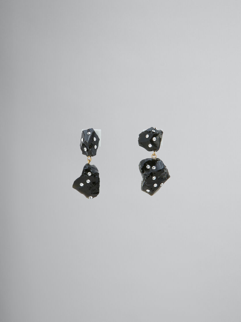 Black obsidian drop earrings with rhinestone polka dots - Earrings - Image 1