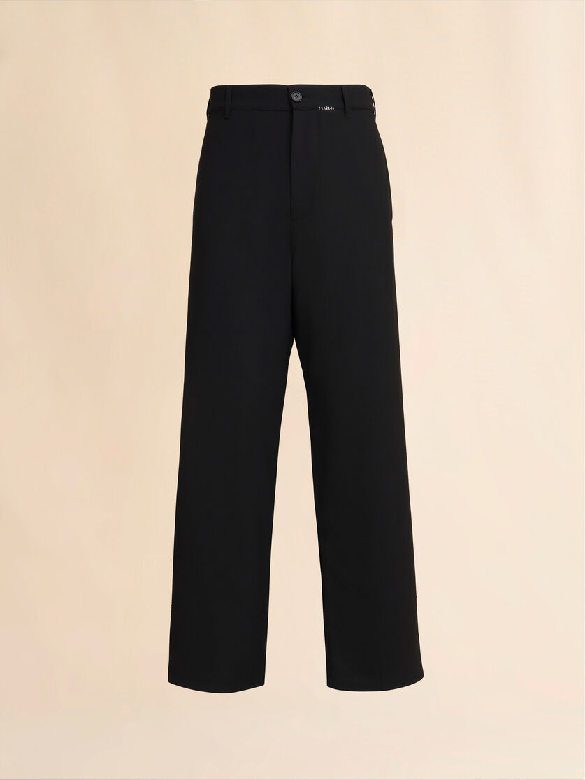 Black wool straight-leg trousers with Marni Mending logo - Pants - Image 1