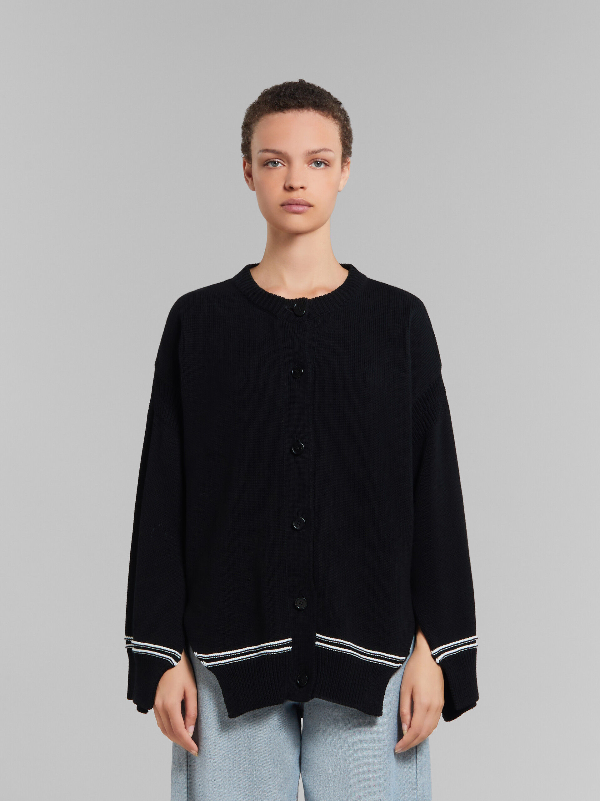ブラック マキシロゴ入り コットンカーディガン | Marni