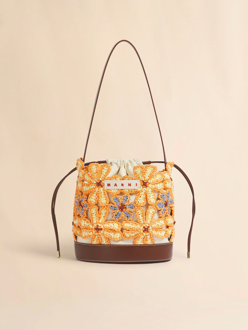 Yellow paper raffia flower Seaside bucket bag, Image 1