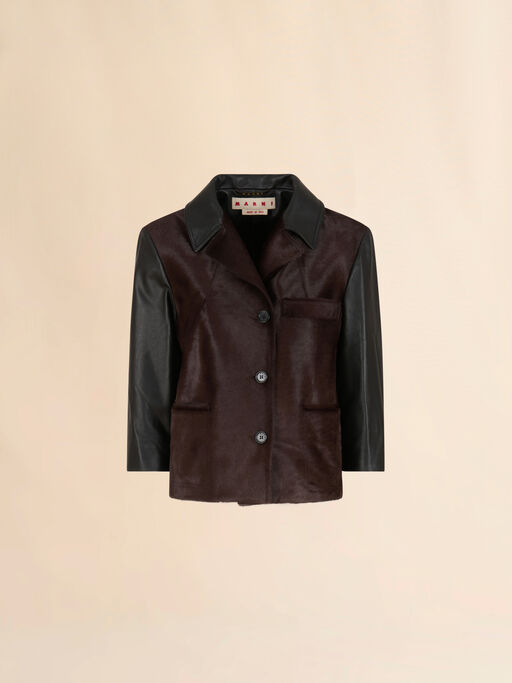 Black leather and pony hair jacket - Jackets