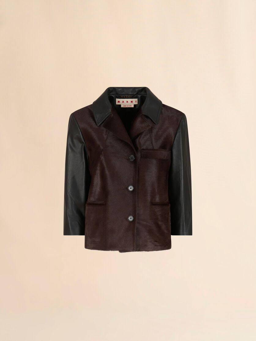 Black leather and pony hair jacket - Jackets - Image 1