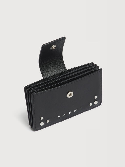 ブラックレザー カードホルダー スタッズ付き - 財布