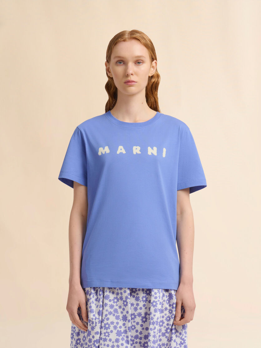 Light blue jersey T-shirt with Marni scribbled logo - T-shirts - Image 2