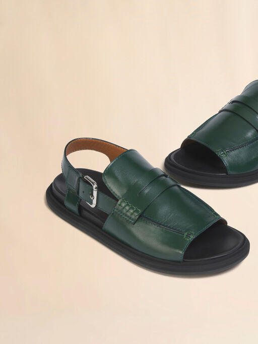 Green leather loafer sandal - Sandals