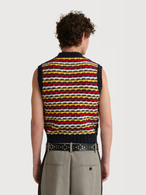 Red and blue jacquard Shetland wool vest - Pullovers