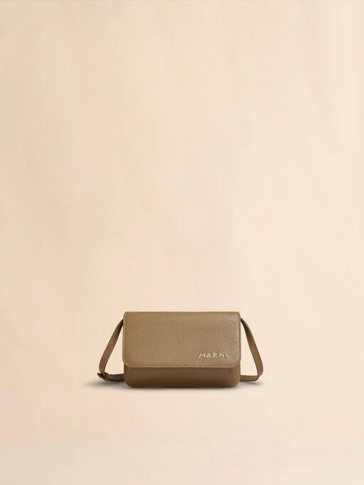 Brown leather shoulder bag with Marni Mending - Pochettes