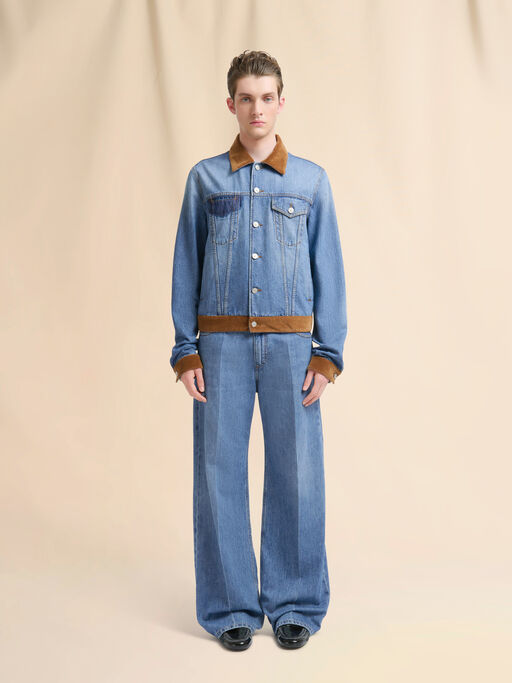 Blue denim trucker jacket with patch on back - Jackets