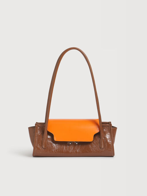 Sac Trunkette en cuir marron et orange - Sacs port&eacute;s &eacute;paule