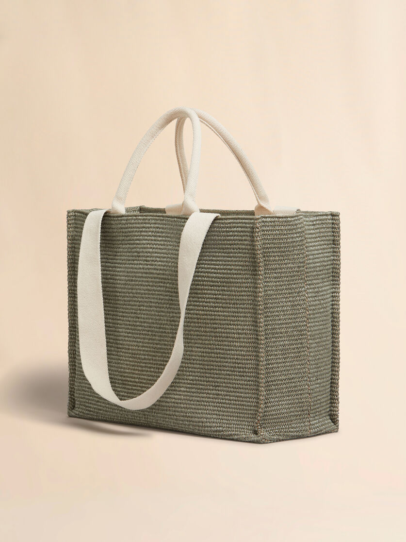 Large Tote in natural-coloured raffia-effect fabric - Shopping Bags - Image 2