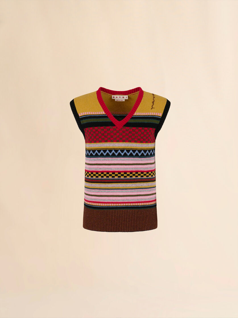 Multicolour wool sleeveless jumper with mixed patterns - Pullovers - Image 1
