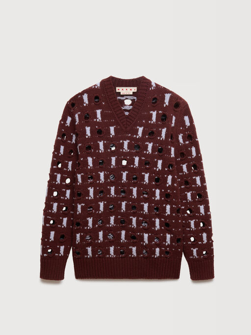 Brown wool-cashmere jumper with cut-out polka dots - Pullovers