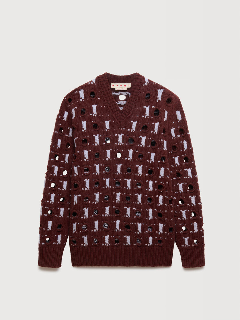 Brown wool-cashmere jumper with cut-out polka dots, Image 1