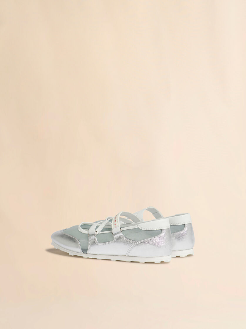 Soccer Retro silver leather ballerina trainers, Image 3