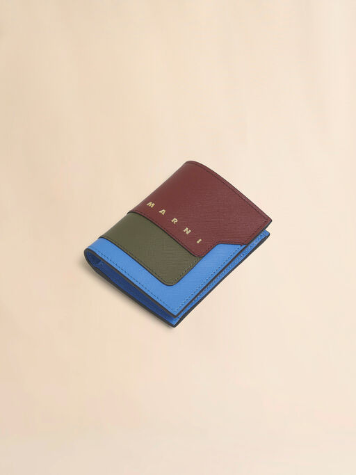Burgundy deep green and blue saffiano leather bi-fold wallet - Wallets